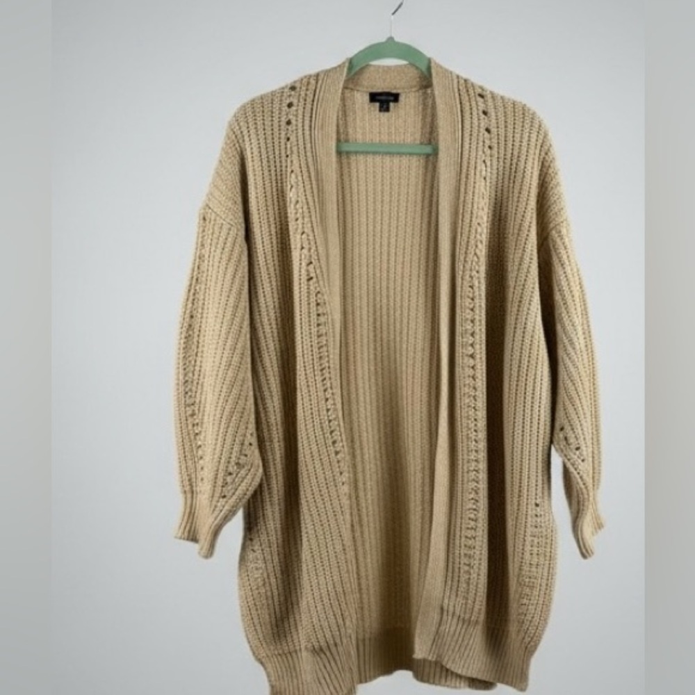 Mittoshop Oatmeal Chunky Knit Open Front Cardigan Sweater | Size M
